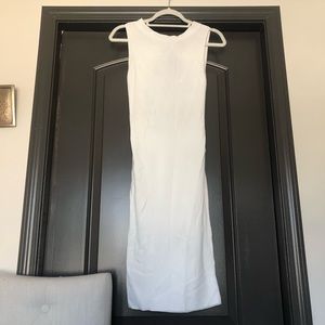 Zara knit high neck wide strap open back slim fit pure white knee length dress